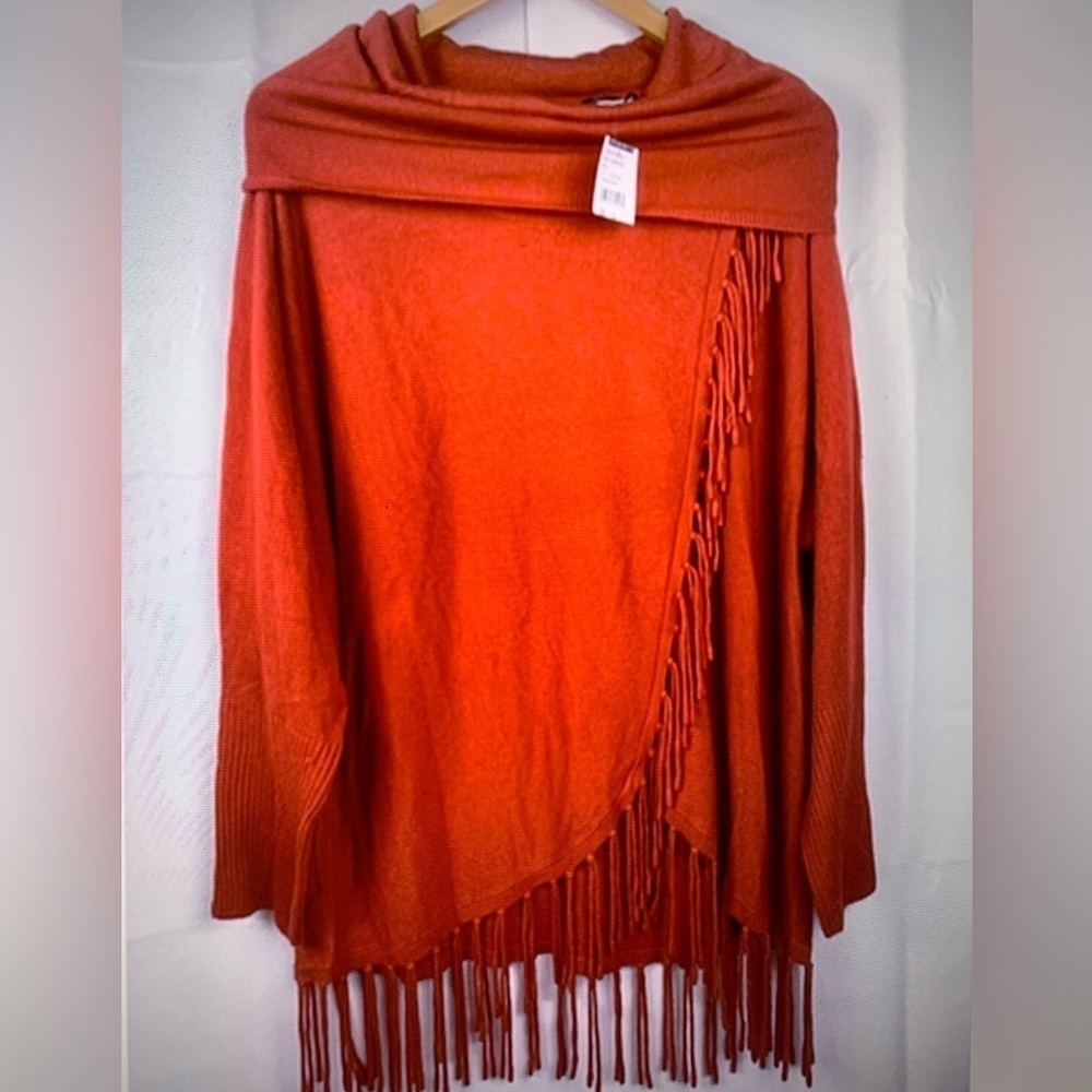 Linda Leal Womens Red Fringe Knit Sweater Size L NWT